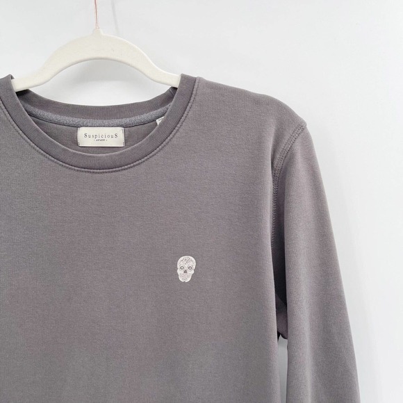 Suspicious Antwerp Crewneck Sweatshirt Gray Size S Pullover Long Sleeve Skull - Picture 2 of 8